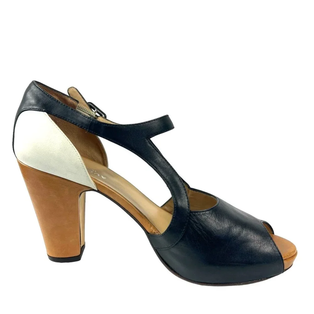 Audley London Leather Peep Toe High Heel Pumps in Black Multi Retro Pinup Sz 40 - Picture 6 of 11